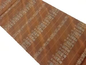 横段に草花・鳥模様織出し全通袋帯